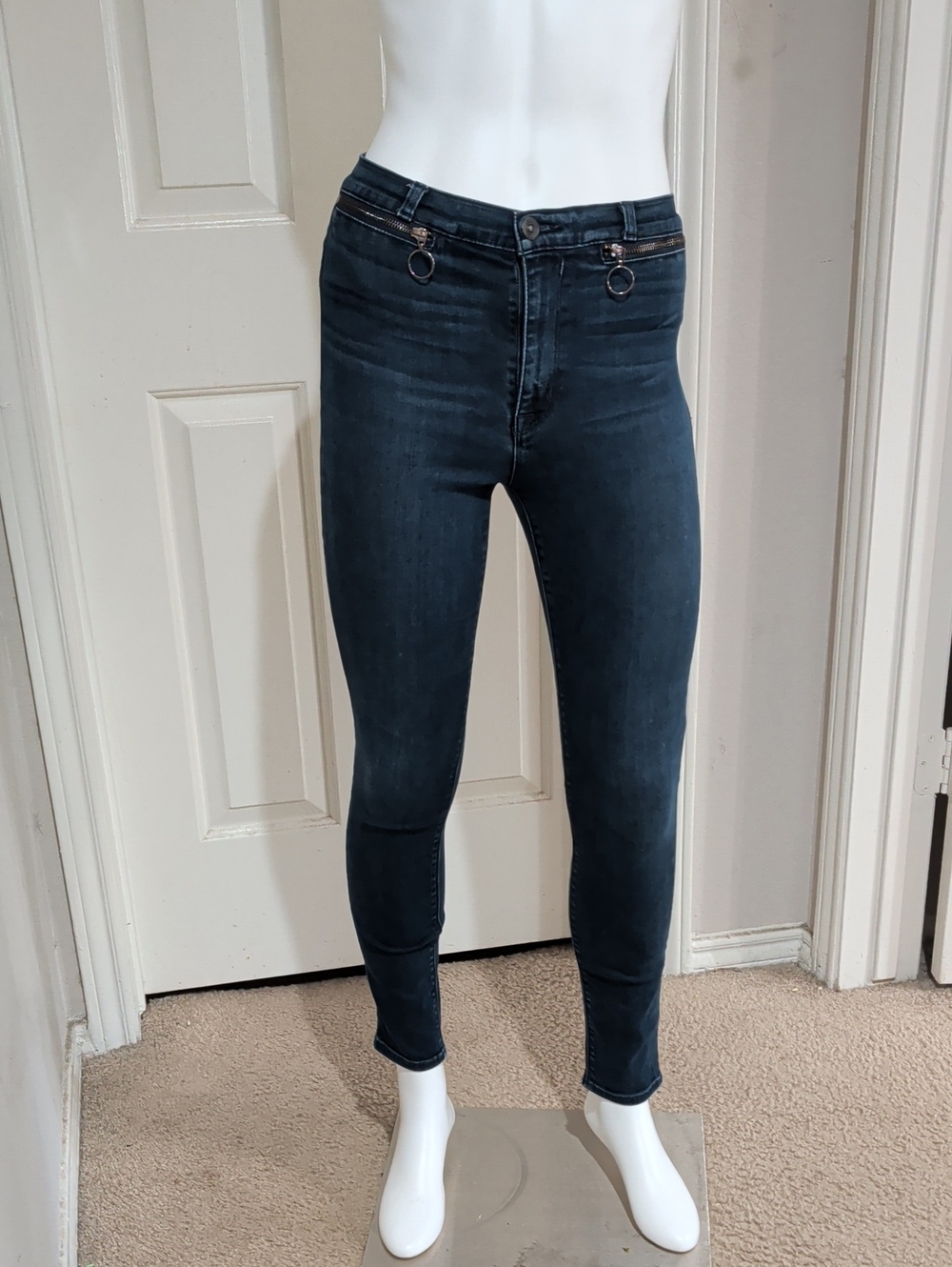 VTG 2000 Hudson Jeans Dark Blue Skinny Jeans w/ Front Ring Accent Zippers Sz 27